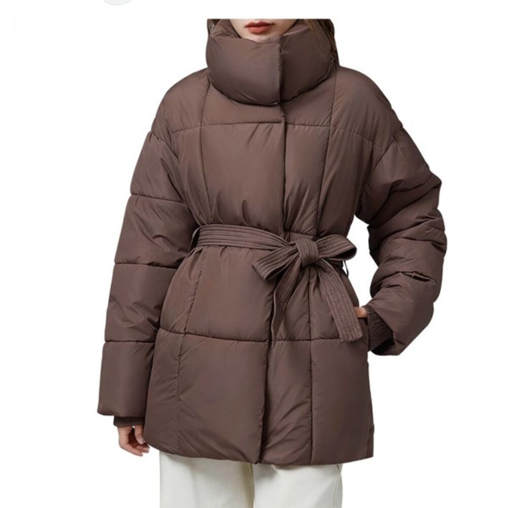 NWT ~ Women's Brown Puffer Jacket Belt & High Collar Winter Coat ~ Plus Size XXL - Picture 3 of 3